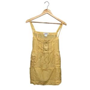 Zoompy Silk Blend Tunic Top Sleeveless Tank Large Embroidered Pockets Tie Yellow